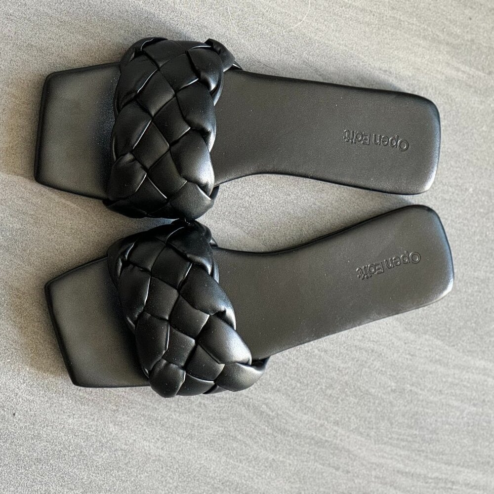 Gently Worn - Open Edit - Black Braided Slip-On Sandals – Size 7M